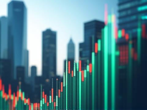 Graphe boursier en hausse devant un skyline moderne