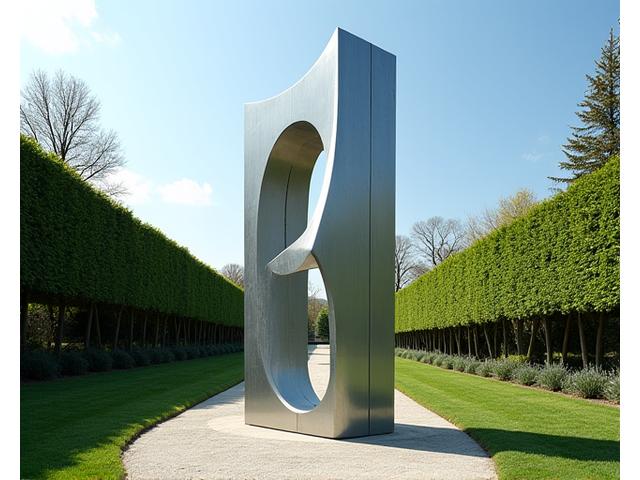 Sculpture moderne abstraite dans un jardin de musée