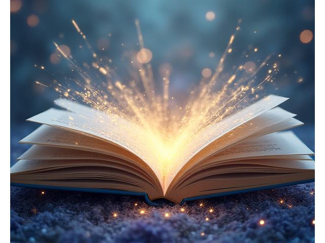 Un livre ouvert avec des pages tourbillonnantes dans un cadre onirique