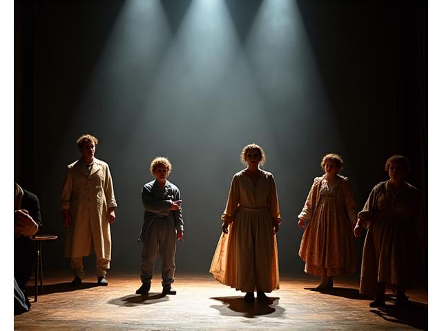 Acteurs sur une scène de théâtre illuminée