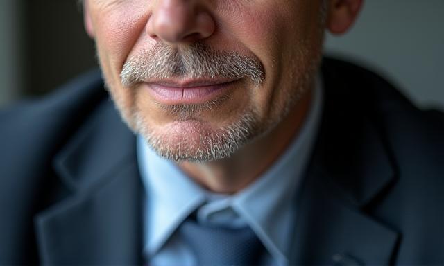 Vue rapprochée d'un homme d'affaires élégant en costume, regardant au loin, symbolisant un expert en économie