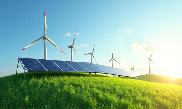 Panneaux solaires et éoliennes, symbolisant l'investissement dans les énergies renouvelables