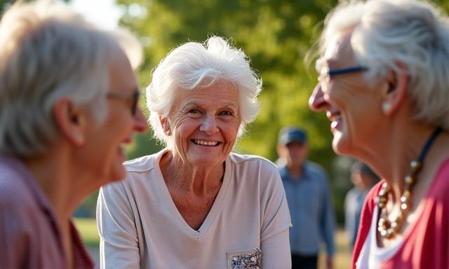 Groupe de personnes âgées souriantes participant à une activité communautaire, évoquant l'actualité sociale.